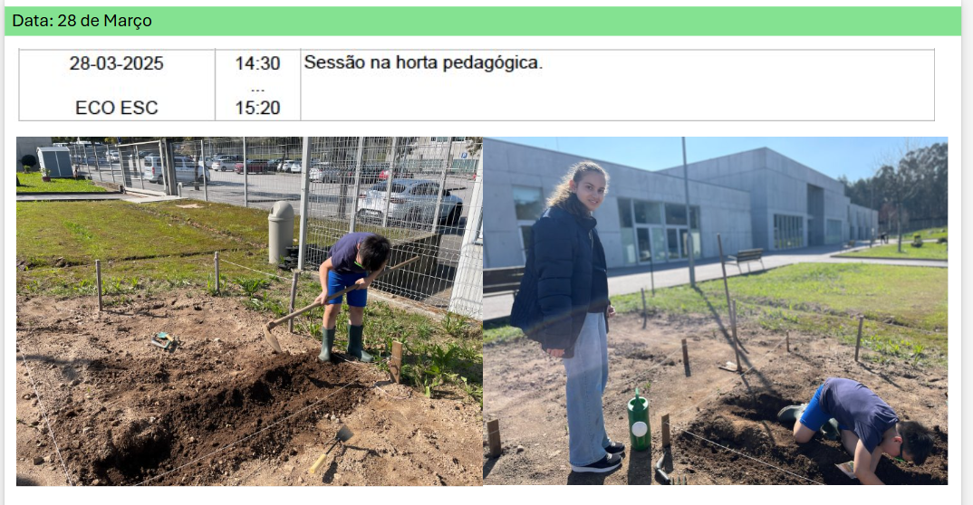 Preparação do espaço exterior - Horta Biológica com os alunos do clube