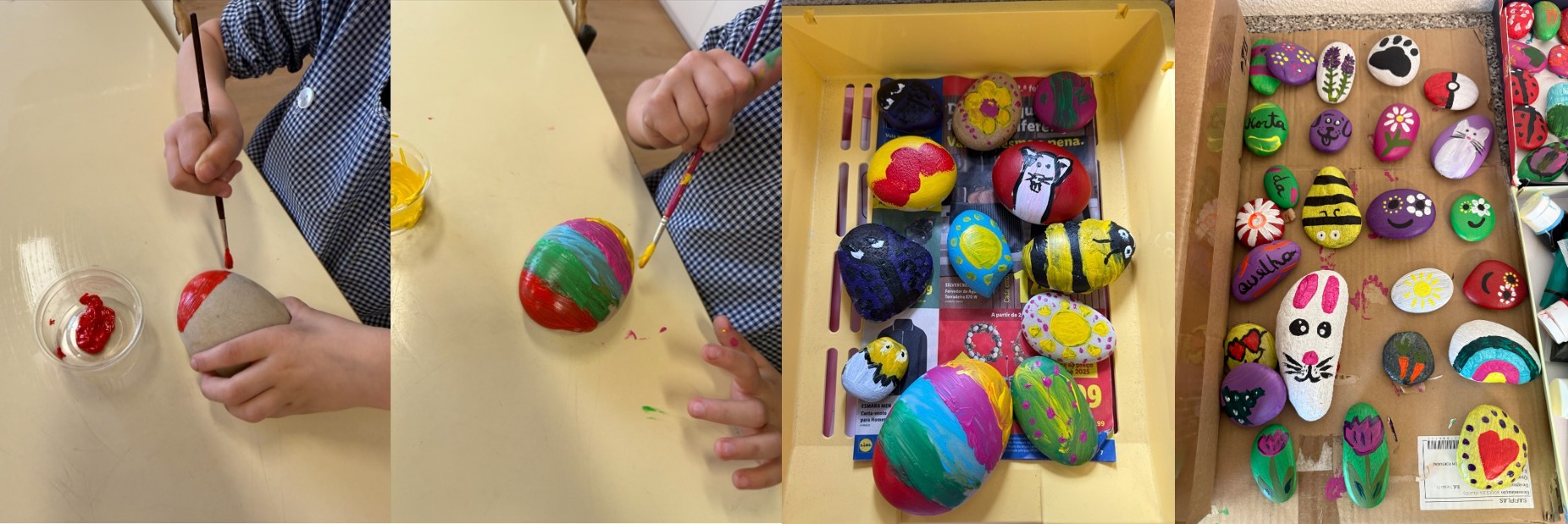 Pintura e decoração das padras para construir os caminhos.