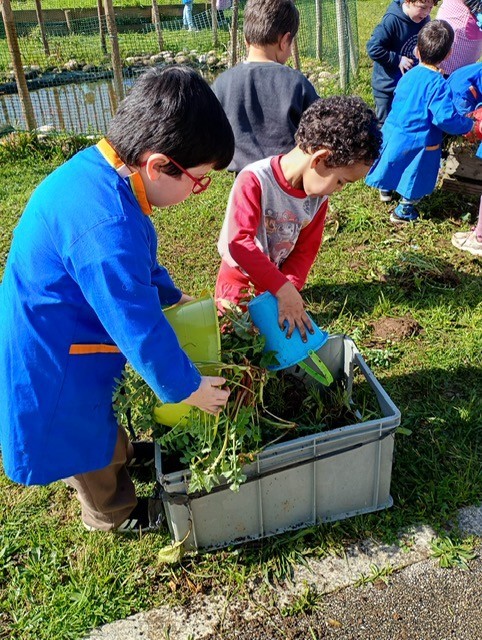 Iniciámos a preparação do nossa horta retirando as ervas daninhas que foram colocadas no composto. Devido às condições climatéricas, foi iniciado mais tarde do que previsto.