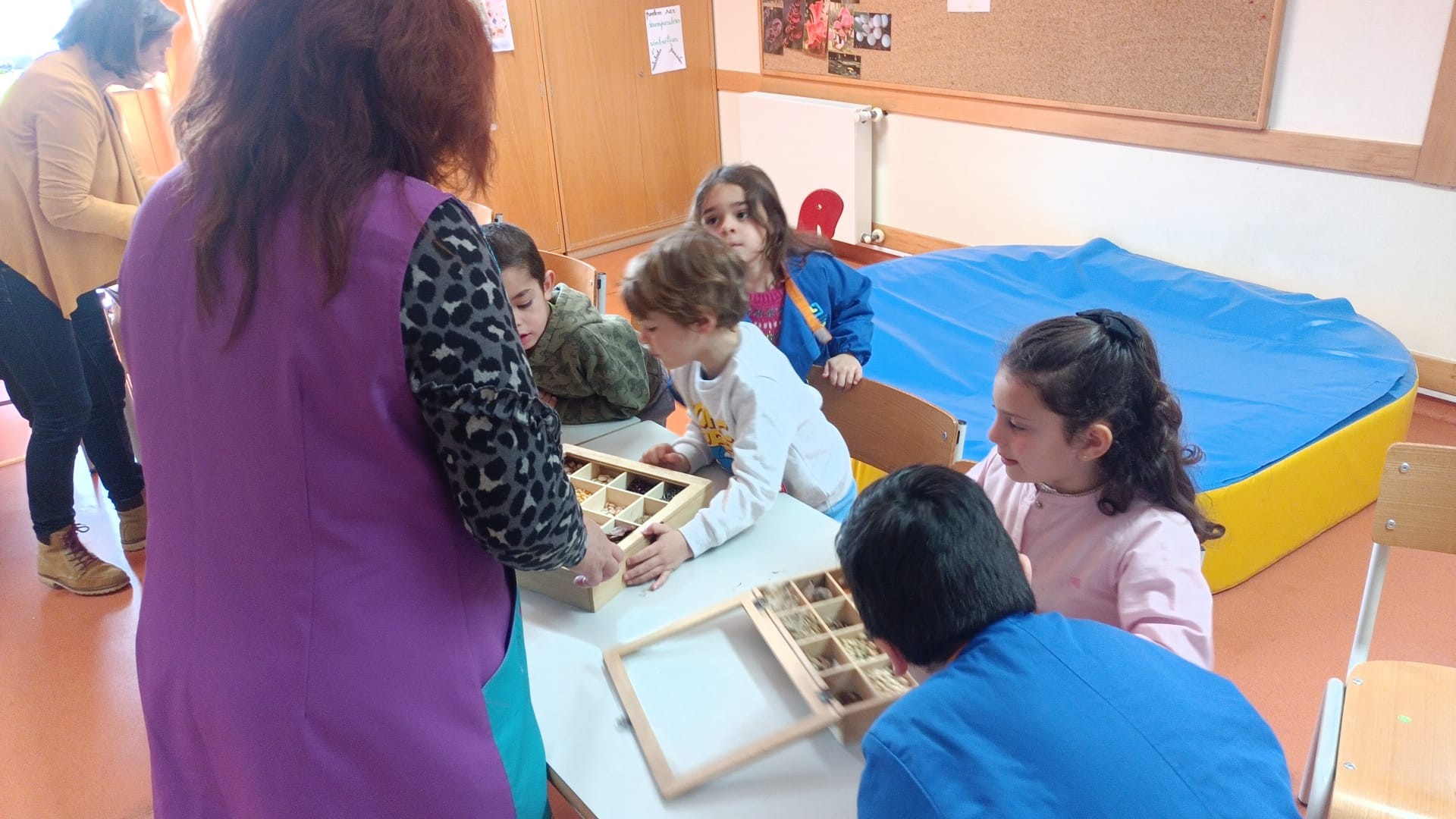 Fizemos a recolha de diferentes tipos de sementes, incluindo a das pipocas, e na sala das ciencias as crianças puderam observar e explorar a sua diversidade (cor, forma, textura, utilidade, tamanho, aroma e sabor de algumas).