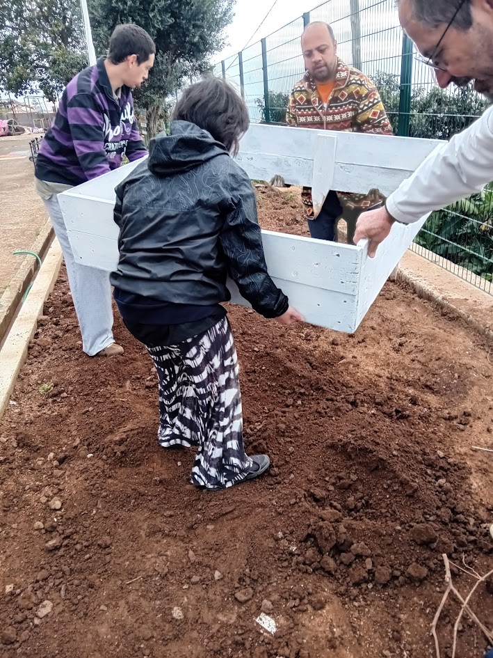 Colocação dos canteiros para a plantação de produtos hortícolas.