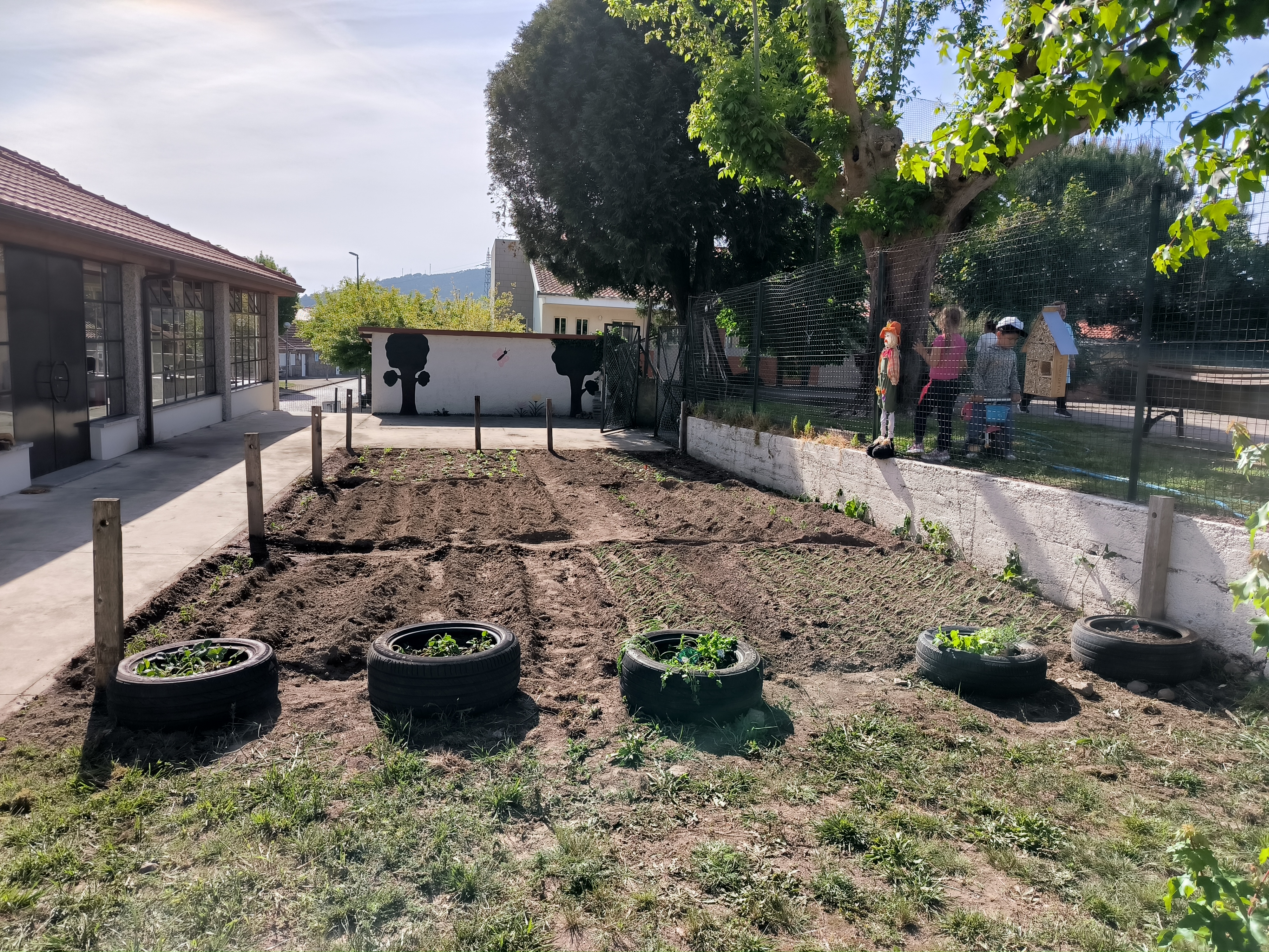 2º registo - A nossa Horta,  com os produtos hortícolas e as ervas aromáticas. Alguns foram semeados e outros plantados. Foi plantado desde abóboras, melancia, salsa, morangos, batatas, cebolas, alfaces, framboesas, girassóis, alecrim e hortelã.