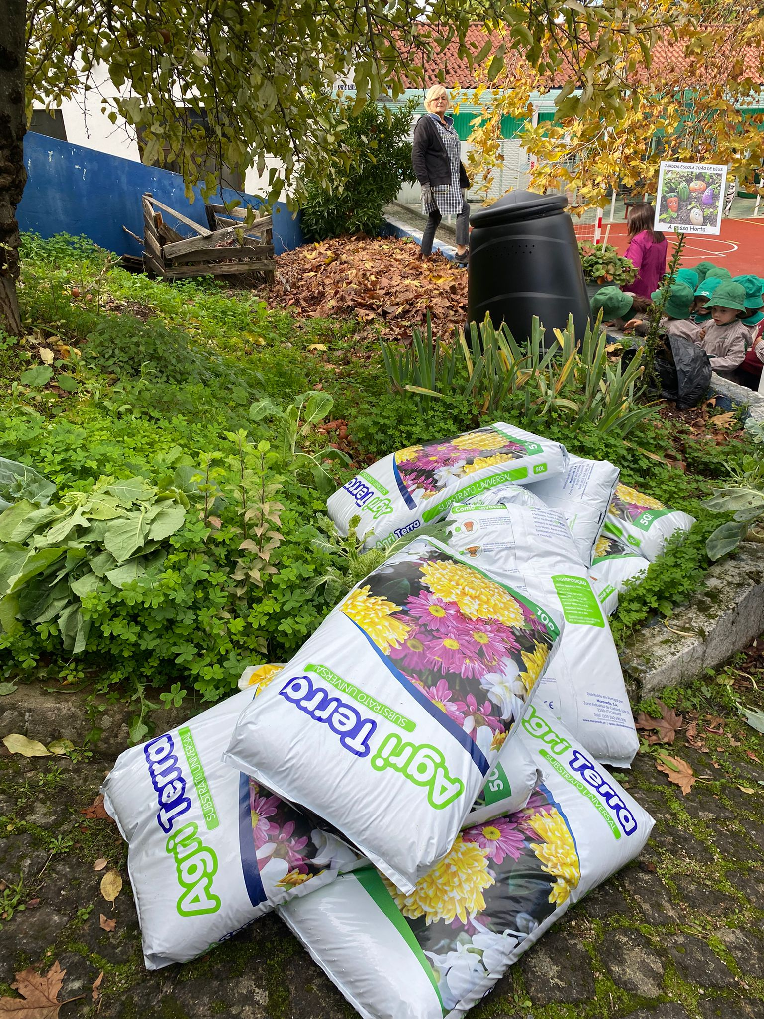 Preparação do solo e enriquecimento com matéria orgânica.
