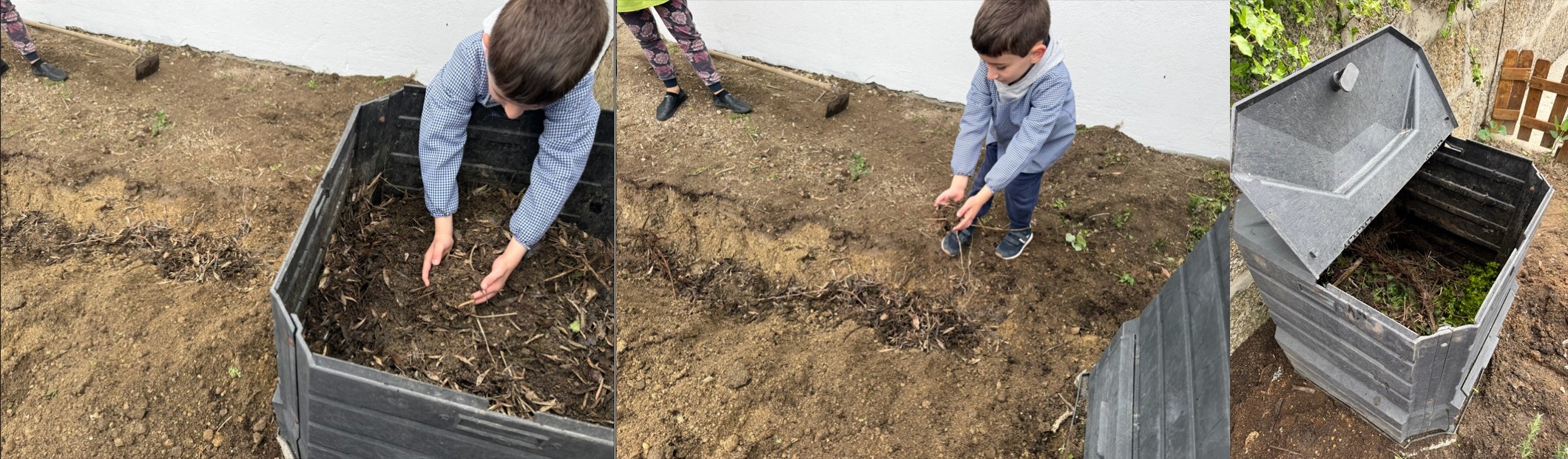 Preparação da terra usando composto resultante da compostagem feita  na Escola.