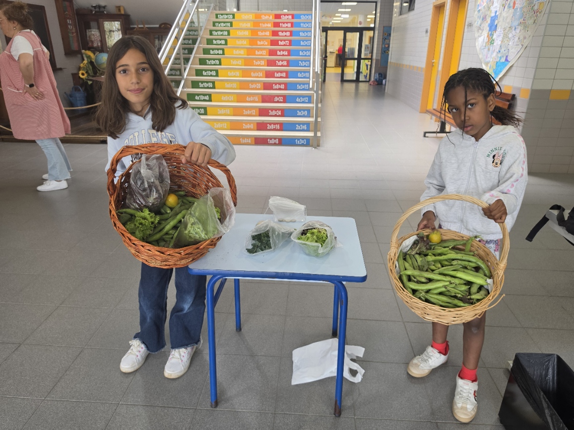 Alunos que participaram na recolha dos produtos hortícolas da nossa horta para venda na nossa escola.