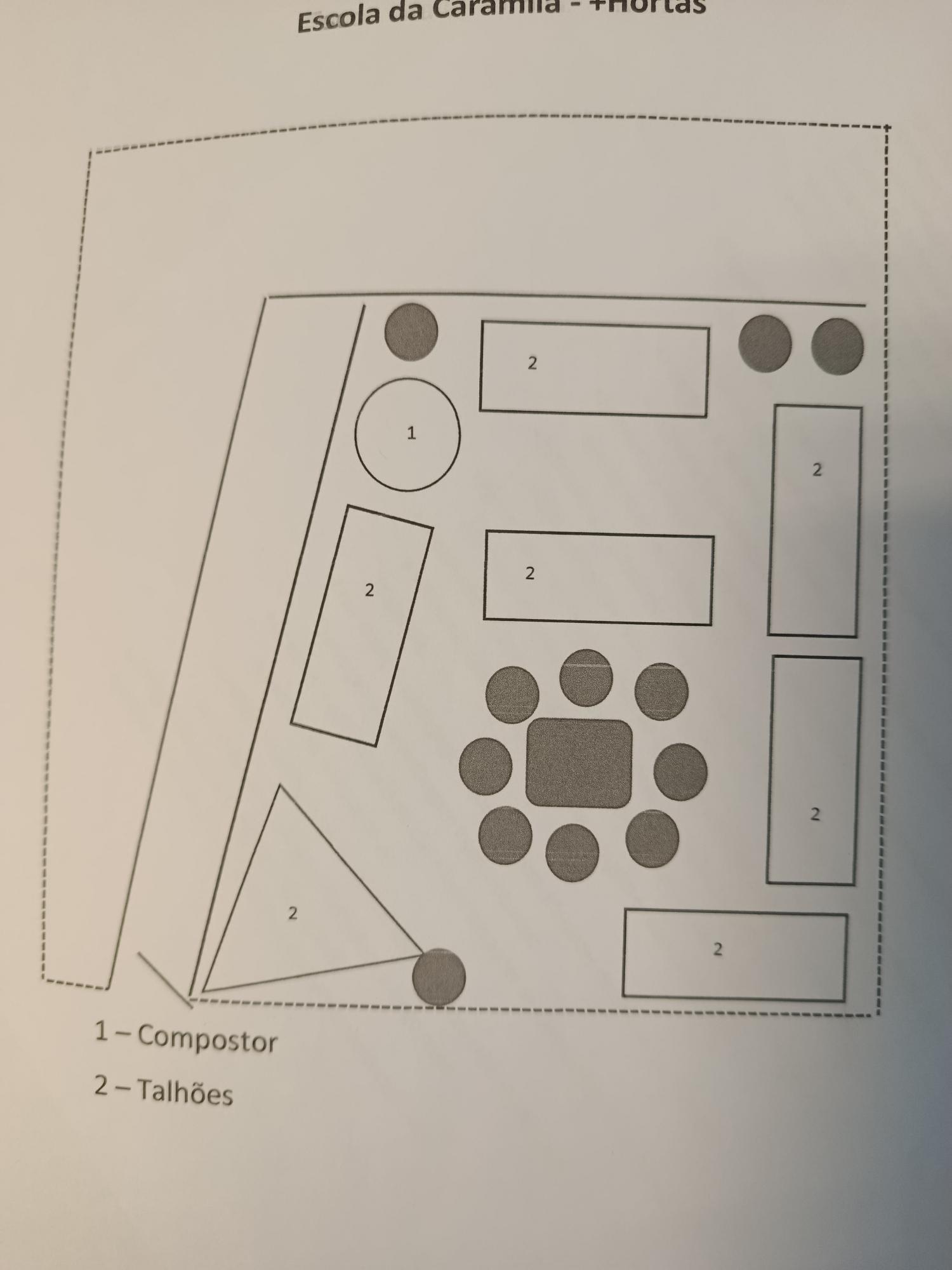 Projeto do espaço para construção dos talhões com telhas doadas à escola.