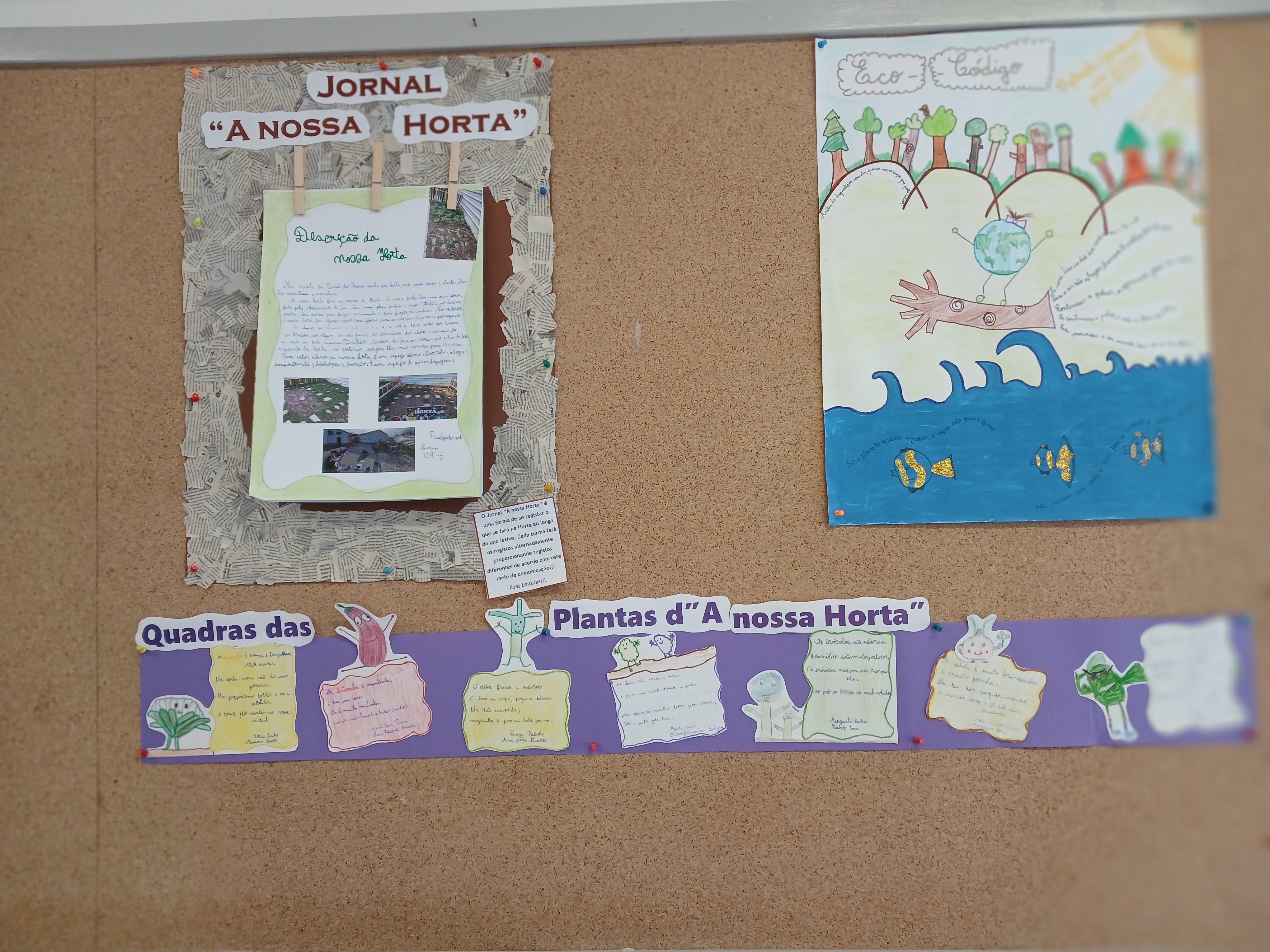 Da observação das Plantas e após a realização do desenho individual de cada aluno, a turma CR-B fez o registo no "Jornal da Nossa Horta" - a descrição da Horta e ainda teve oportunidade de inventar umas quadras sobre os alimentos plantados.