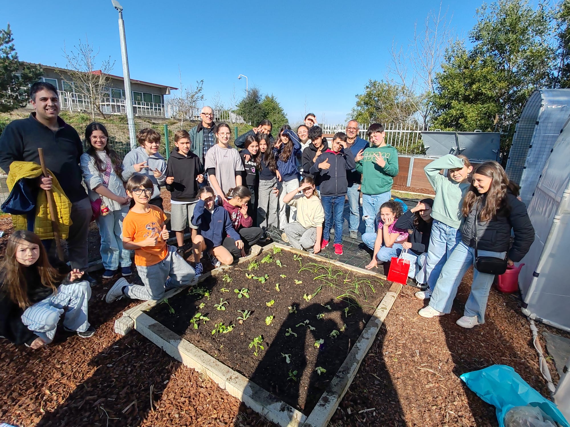 Sementeira e Pantação com o apoio da comunidade. Os pais/EE e familiares dos alunos trouxeram sementes e plantas enraizadas para a horta da escola, ajudaram na respetiva sementeira e plantação e partilharam as técnicas técnicas e procedimentos.